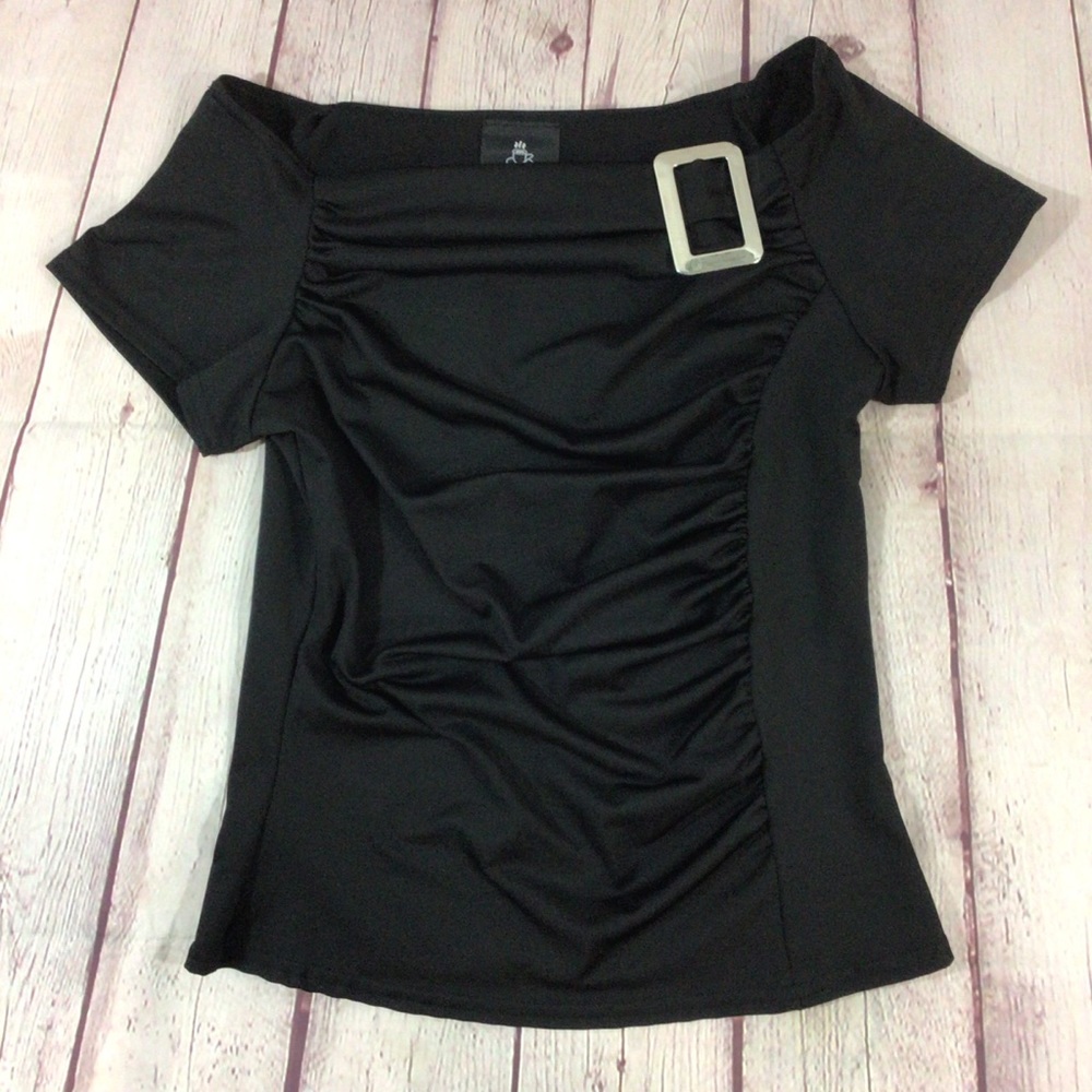 Host Pick Anxiety Cafe Black Short Sleeve Ruched Top ** FIRM **